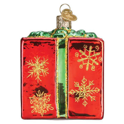 Ornament - Blown Glass - Christmas Gift Box