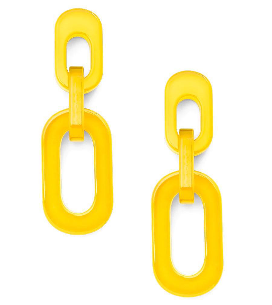 Earrings - Cable Chain Drop Post - Yellow - Resin