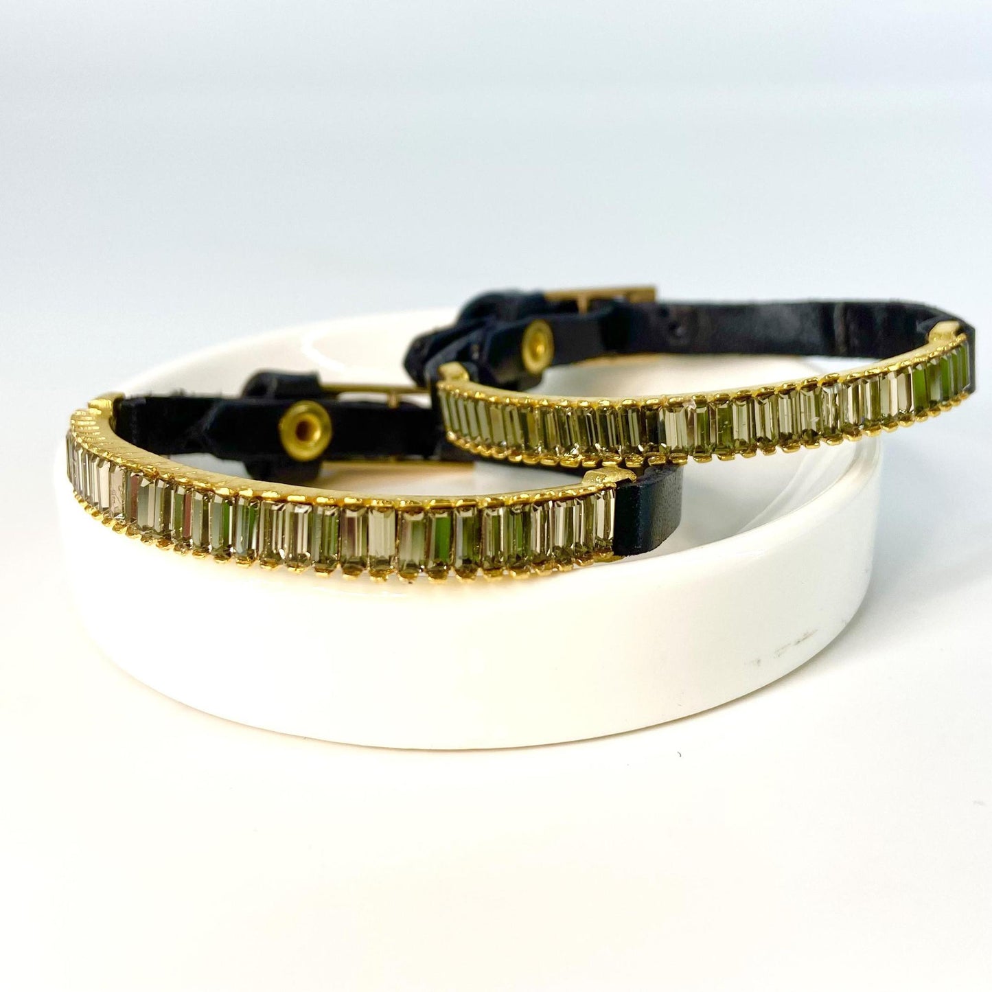 Bracelet - Leather/Black Diamond Crystals in 14kt Gold On Brass