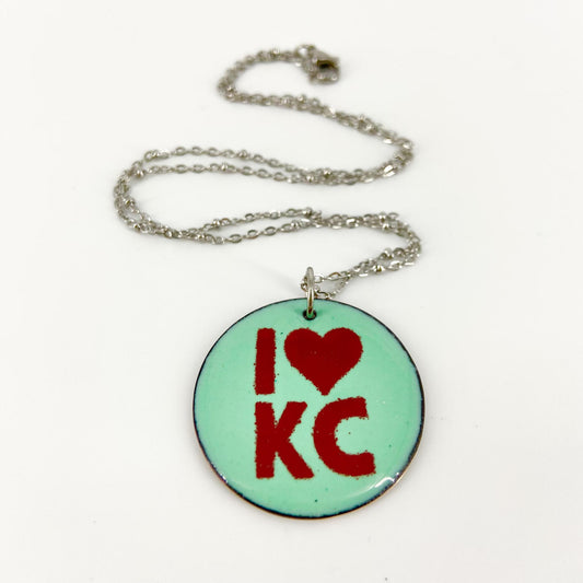 Necklace - I Heart KC - Enamel on Copper - Red/Turquoise