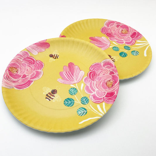 Plate - Melamine "Paper Plate" - Bees on Yellow - 9"