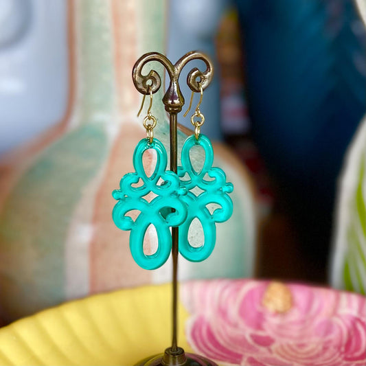 Earrings - Double Scroll Drop - Teal - Resin
