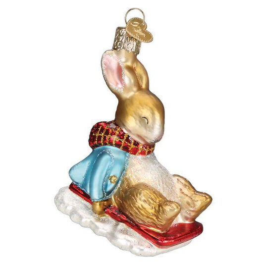 Ornament - Blown Glass - Peter Rabbit on Sled
