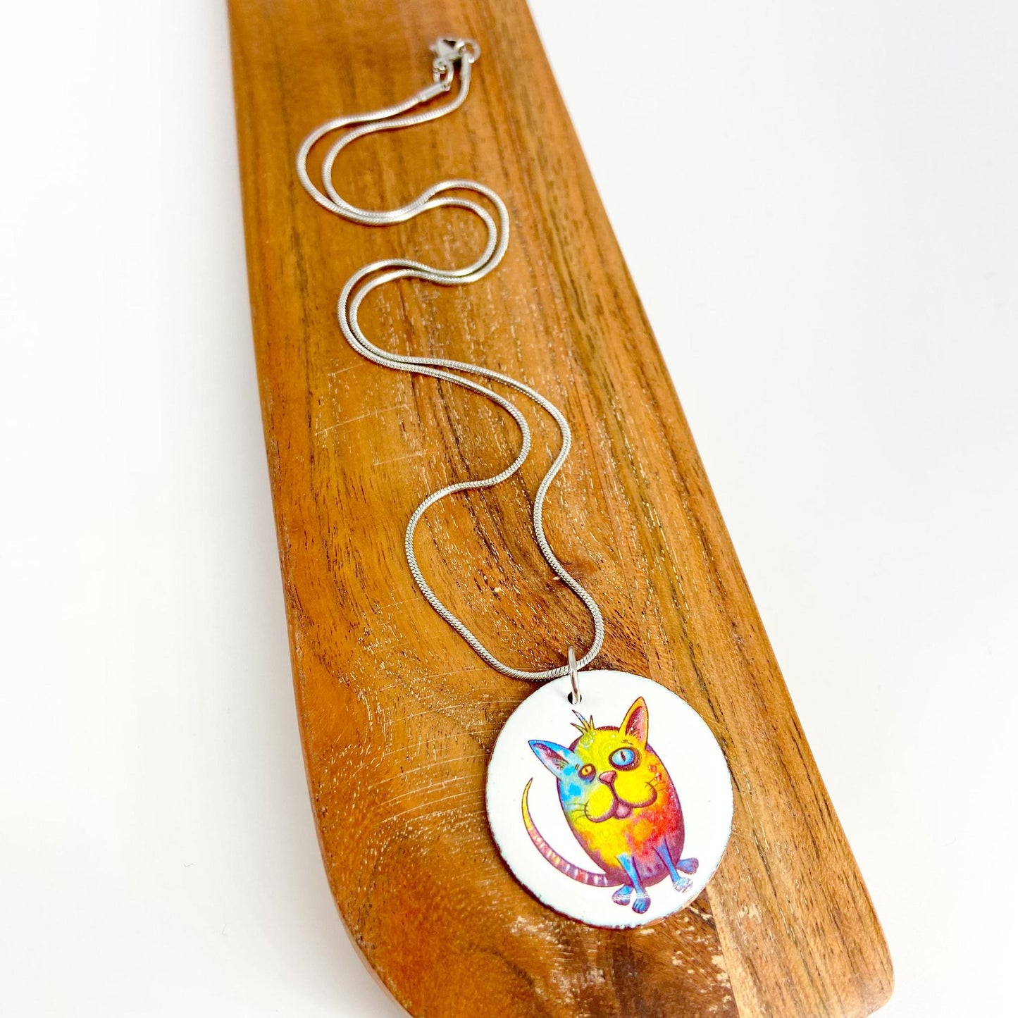 Necklace - Rainbow Cat - Enamel on Copper
