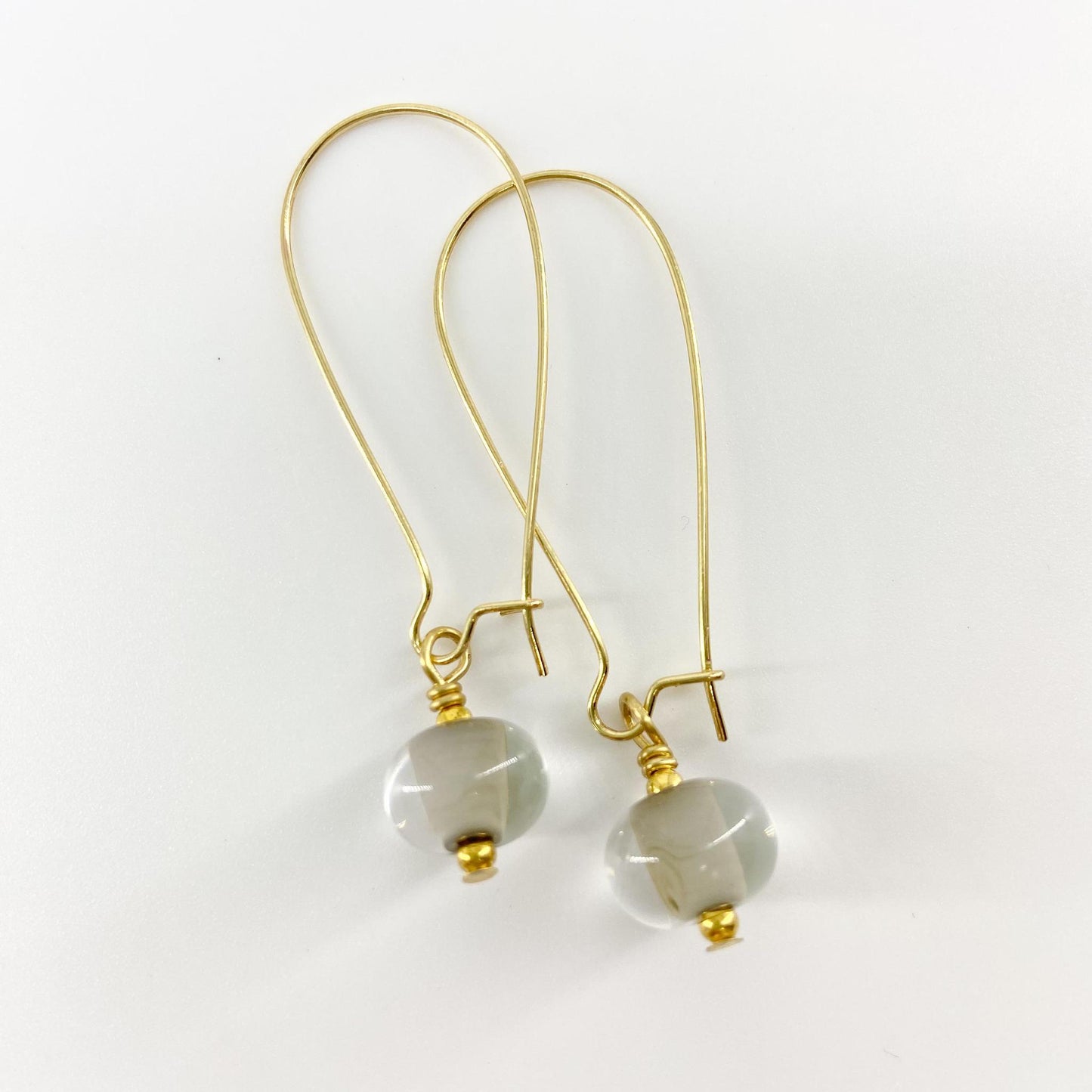 Earrings - Encased Grey - Glass & Goldfill Long Wire (Video)