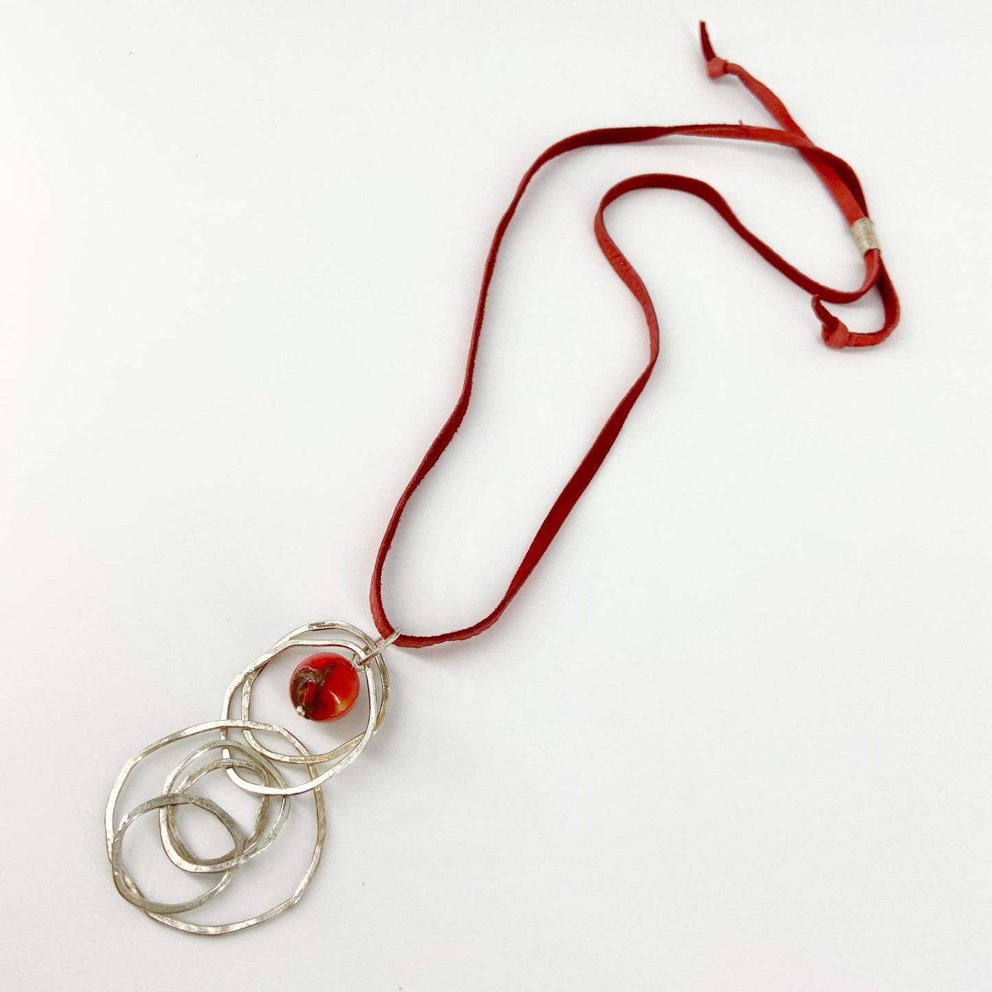 Necklace - Sterling/Leather/Dyed Coral