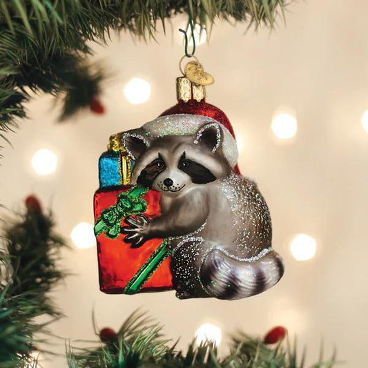Ornament - Blown Glass - Christmas Bandit Raccoon