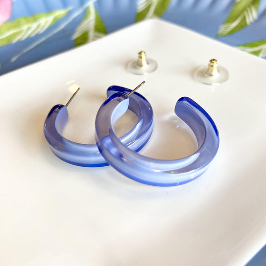 Earrings - Small Hoop - Light Blue - Resin