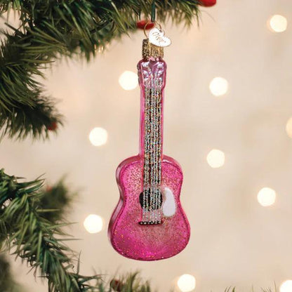 Ornament - Blown Glass - Glittered Glam Guitar