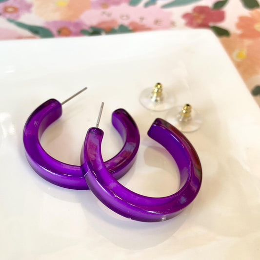Earrings - Small Hoop - Purple - Resin