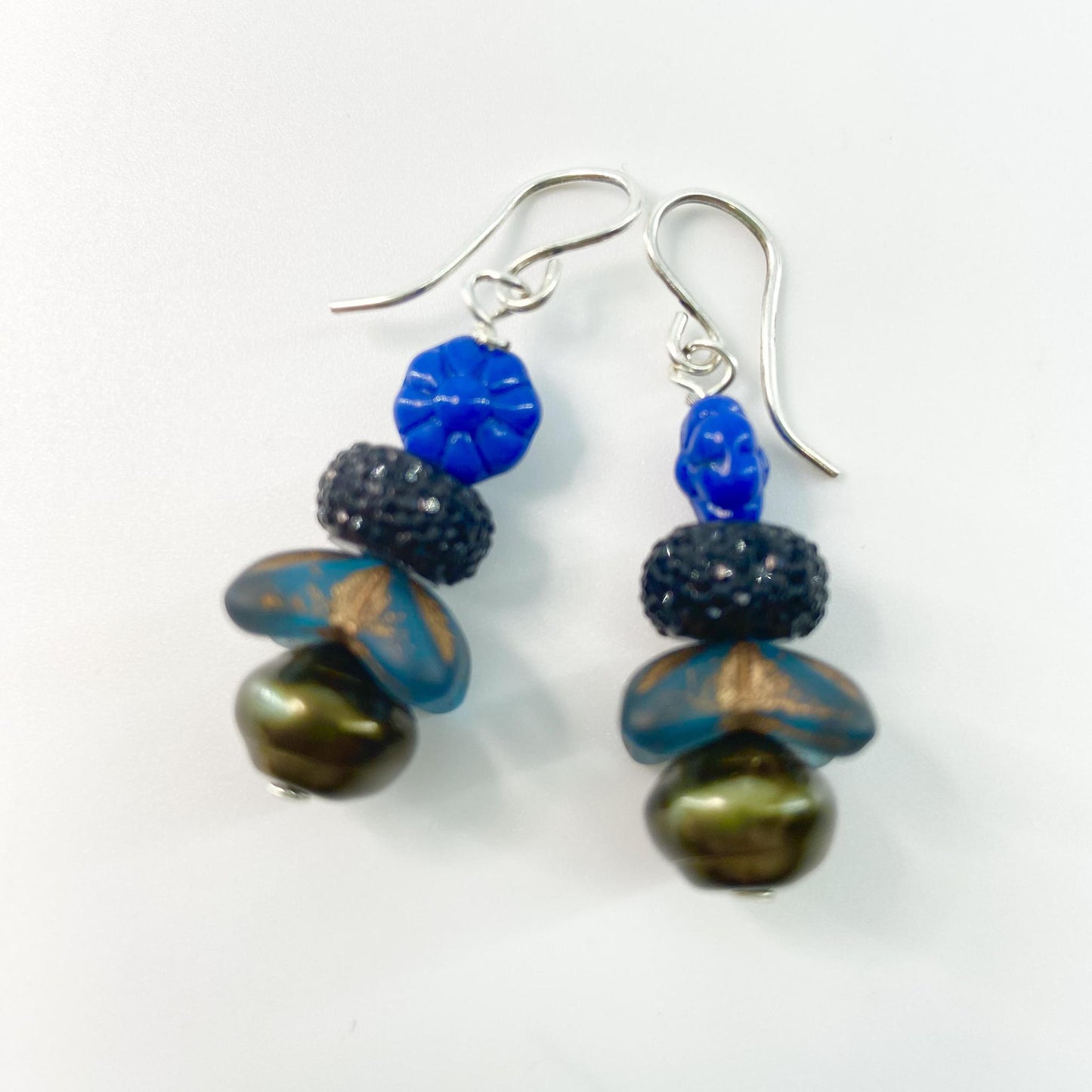 Earrings - Vintage Bead Originals - Blue Daisy