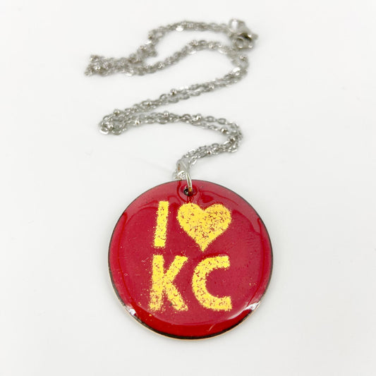 Necklace - I Heart KC - Enamel on Copper - Red/Yellow