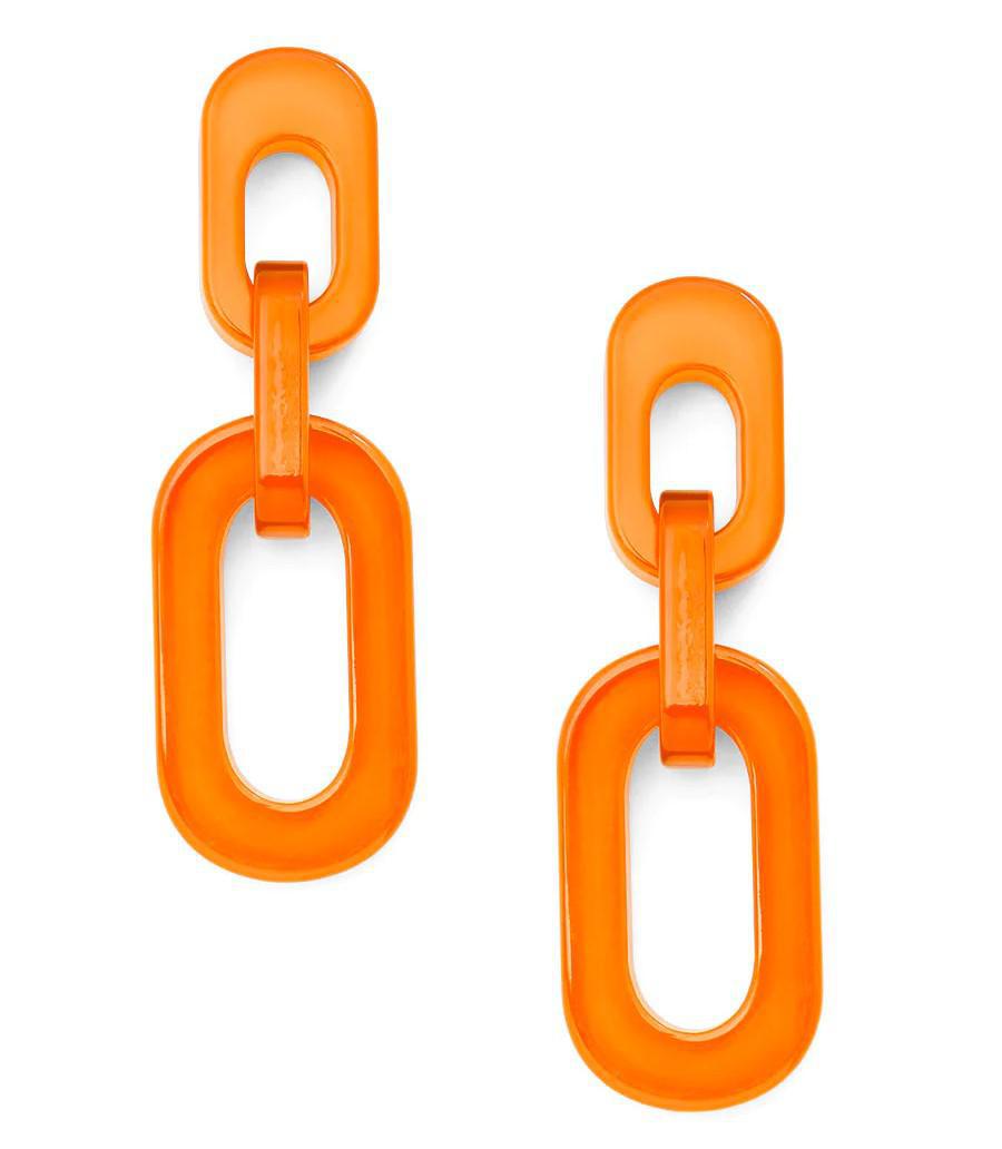 Earrings - Cable Chain Drop Post - Bright Orange - Resin