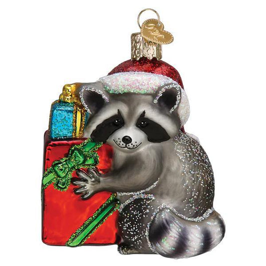 Ornament - Blown Glass - Christmas Bandit Raccoon