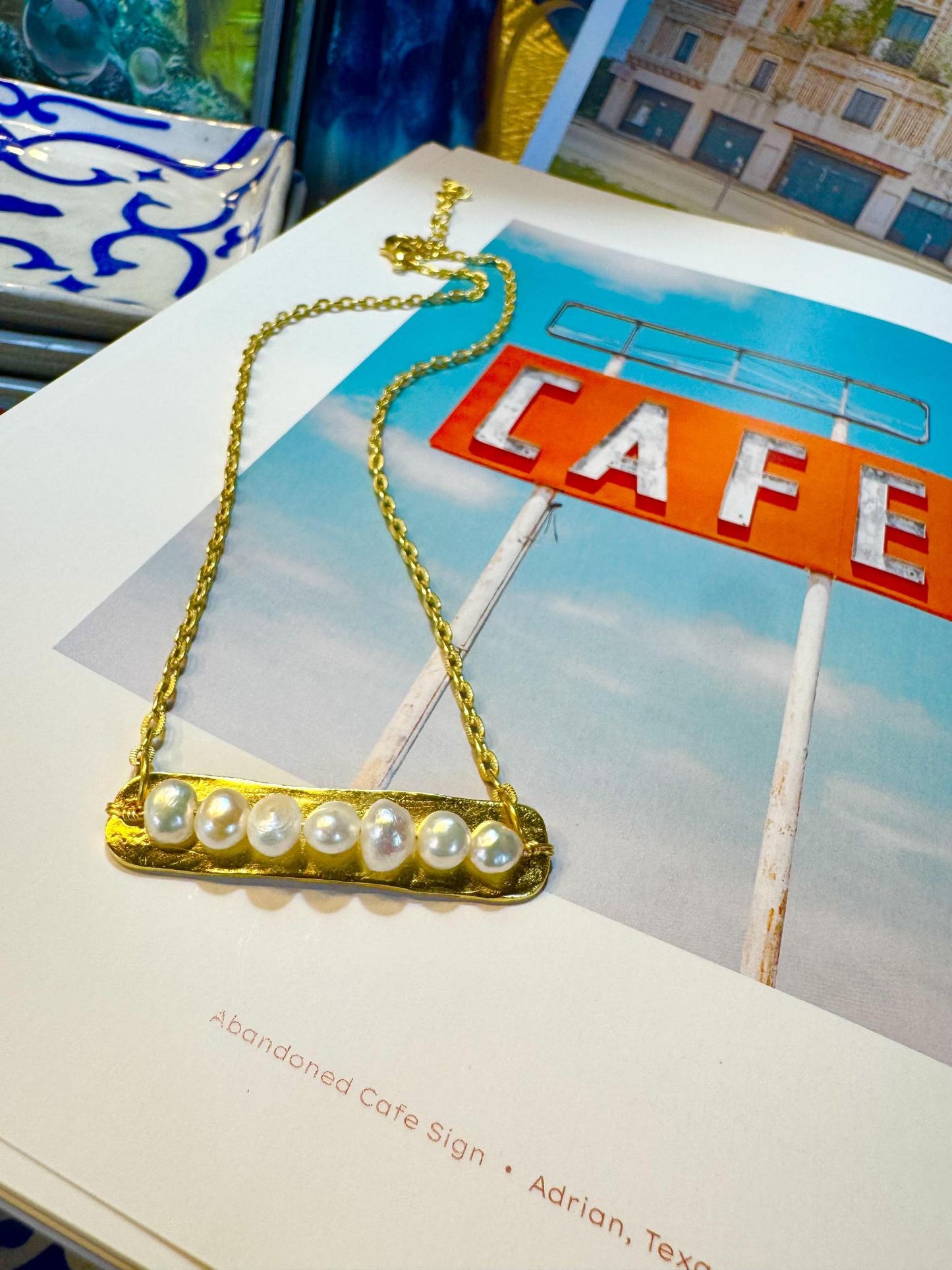 Necklace - Freshwater Pearls on Bar - 14kt Gold Vermeil