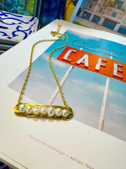 Necklace - Freshwater Pearls on Bar - 14kt Gold Vermeil