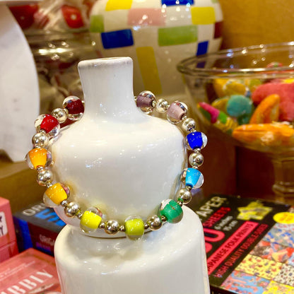 Bracelet - Glass Pearl & Sterling - Rainbow