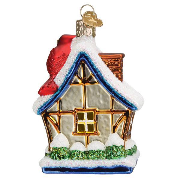 Ornament - Blown Glass - Cardinal Birdhouse