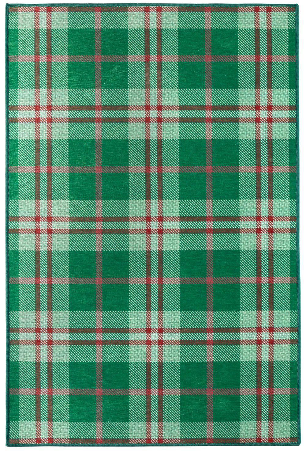 Rug - Machine-Washable - Jolly Plaid Green