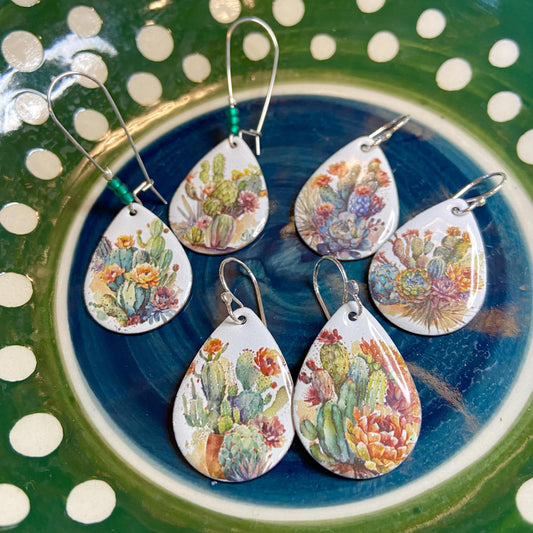 Earrings  - Watercolor Cactus - Enamel