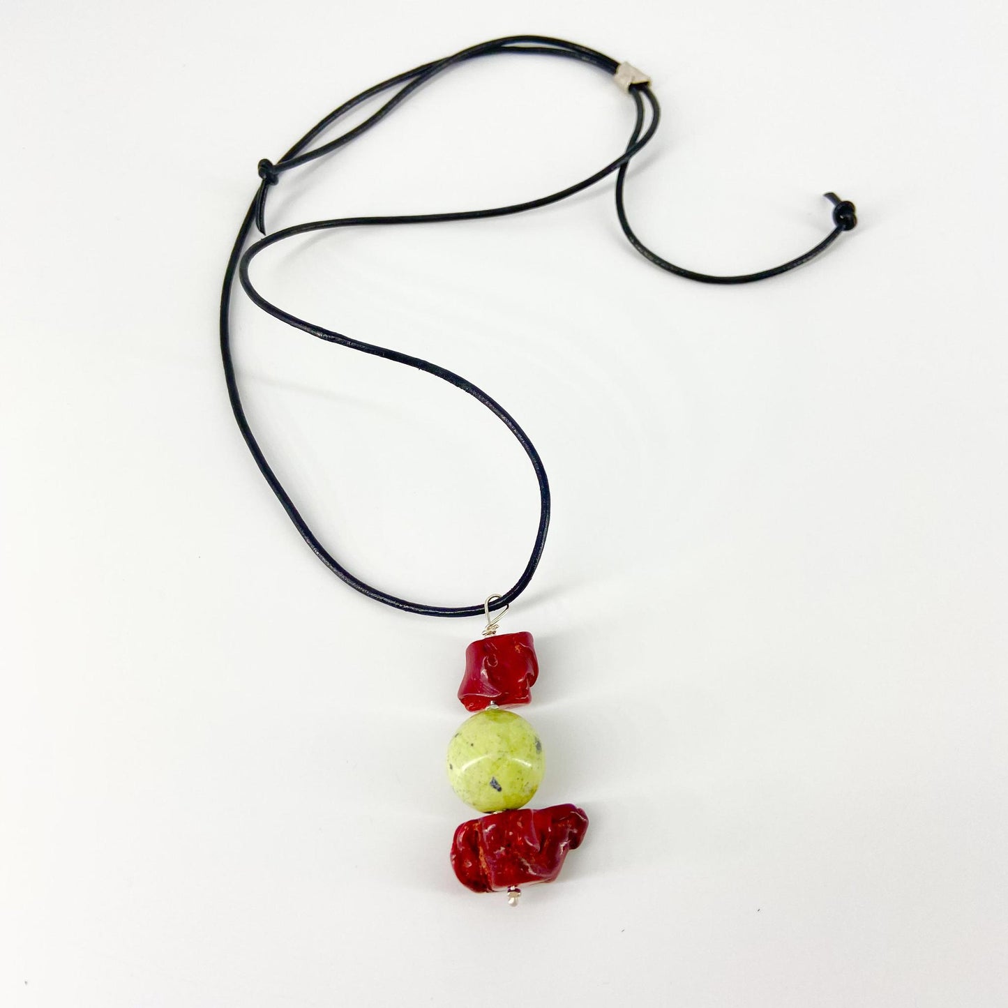 Necklace - Dyed Coral/Jasper/Sterling on Leather