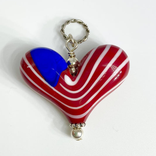 Pendant - American Flag Heart - Handmade Lampwork Glass