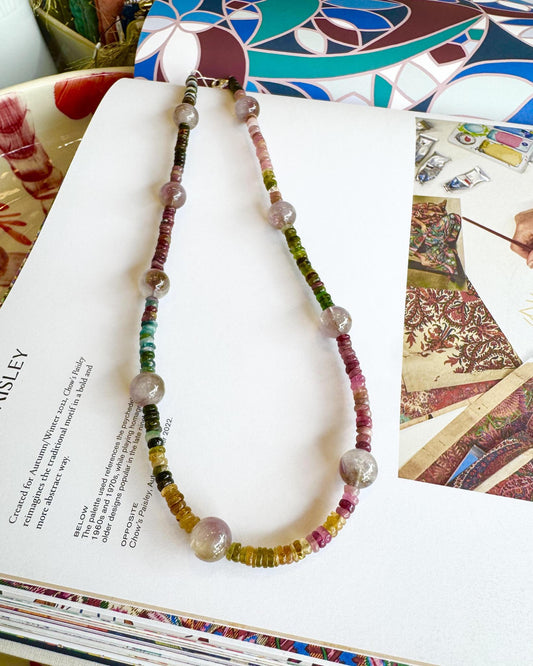 Necklace - Watermelon Tourmaline & Amethyst Globes