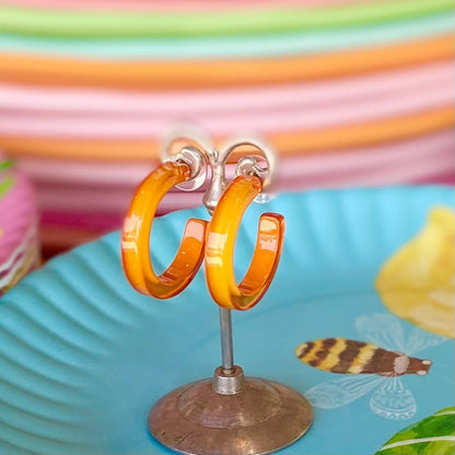 Earrings - Small Hoop - Bright Orange - Resin
