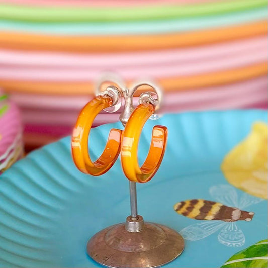 Earrings - Small Hoop - Bright Orange - Resin