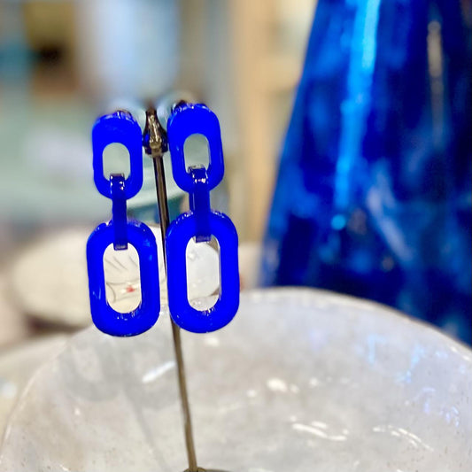 Earrings - Cable Chain Drop Post - Cobalt - Resin
