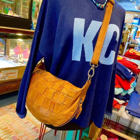 Crossbody/Sling Bag - Woven Leather - Cognac