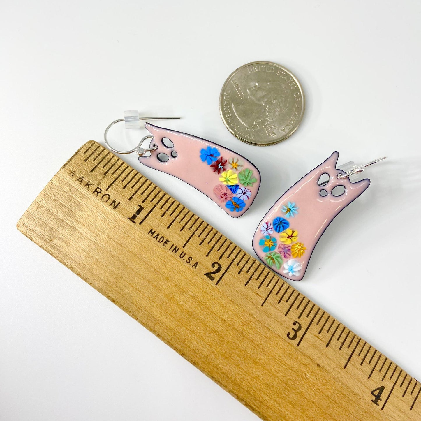 Earrings - Floral Cats - Enamel on Copper