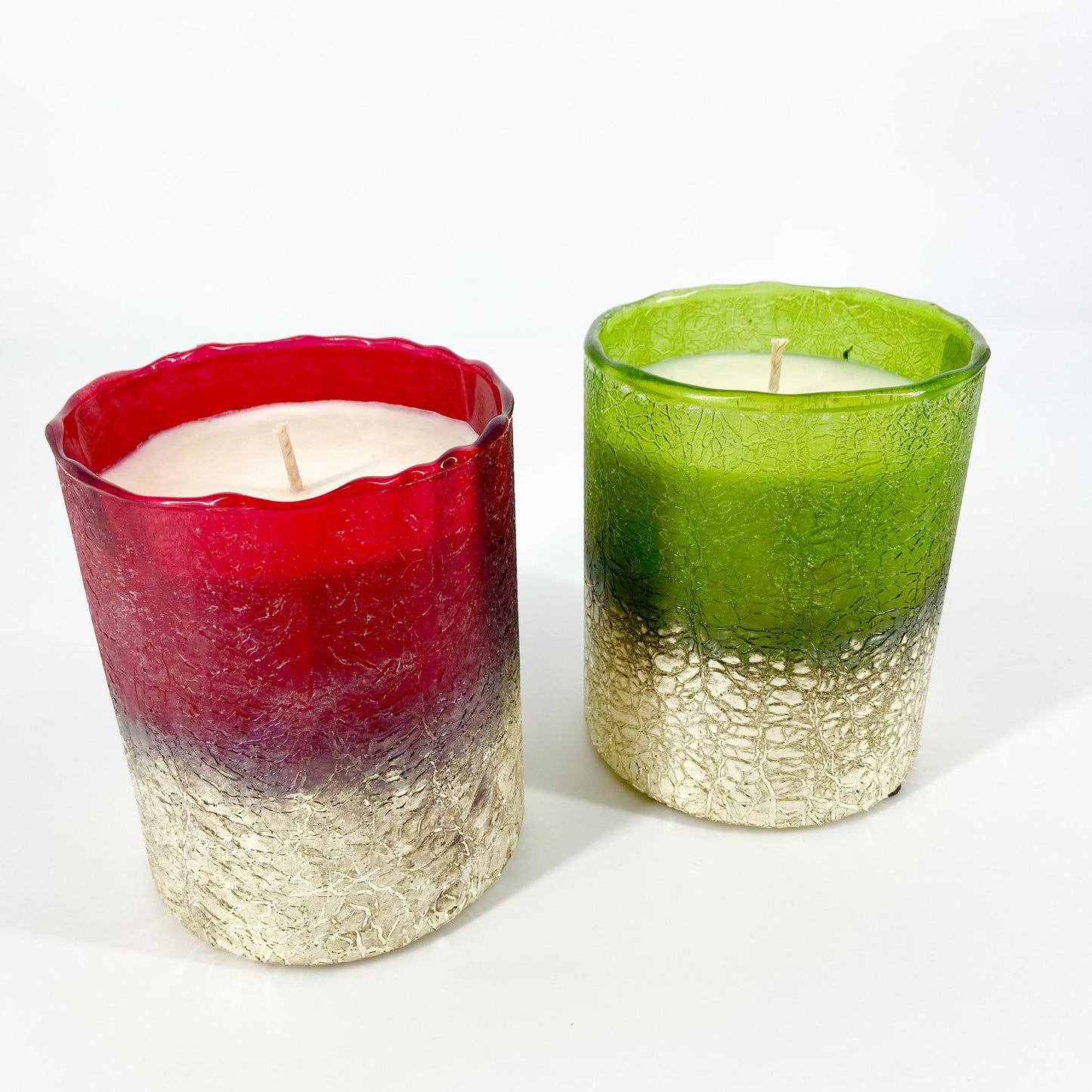 Candle - Siberian Fir - Poured Into Red/Silver Crackle Glass