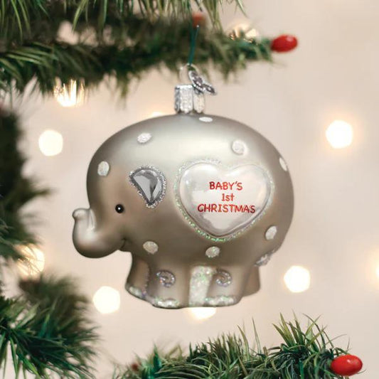 Ornament - Blown Glass - Baby's 1st Elephant