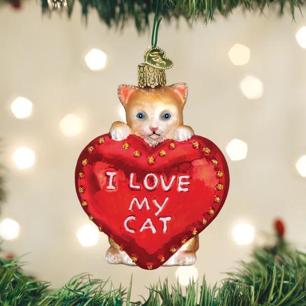 Ornament - Blown Glass - I Love My Cat