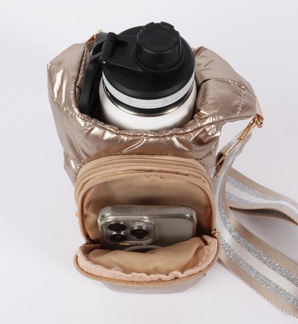 Crossbody Bag - Puffer for Water Bottle/Phone - Gold