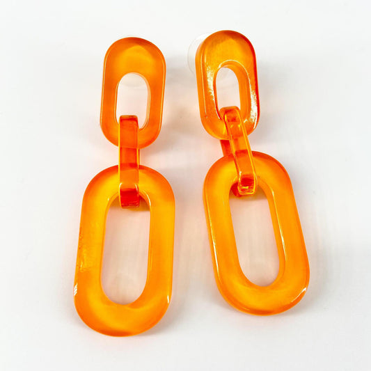 Earrings - Cable Chain Drop Post - Bright Orange - Resin