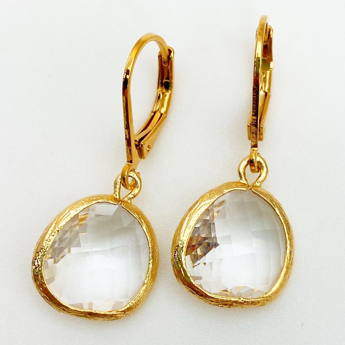 Earrings - "Clear" Crystal Drops - 14k Gold on Sterling
