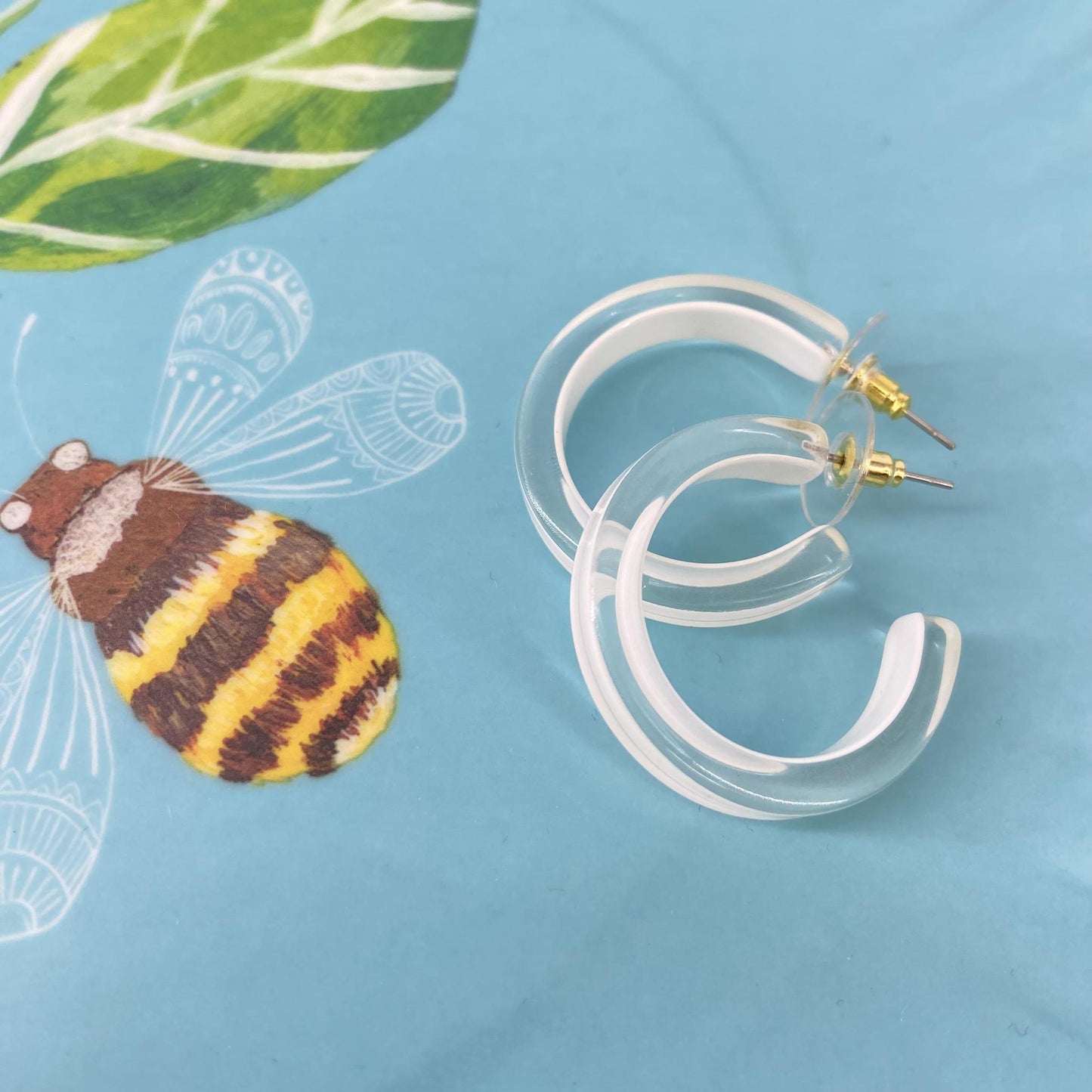 Earrings - Small Hoop - White - Resin