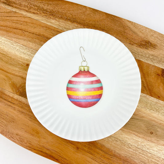 Plate - 6" "Paper Plate" Striped Ball Ornament - Melamine