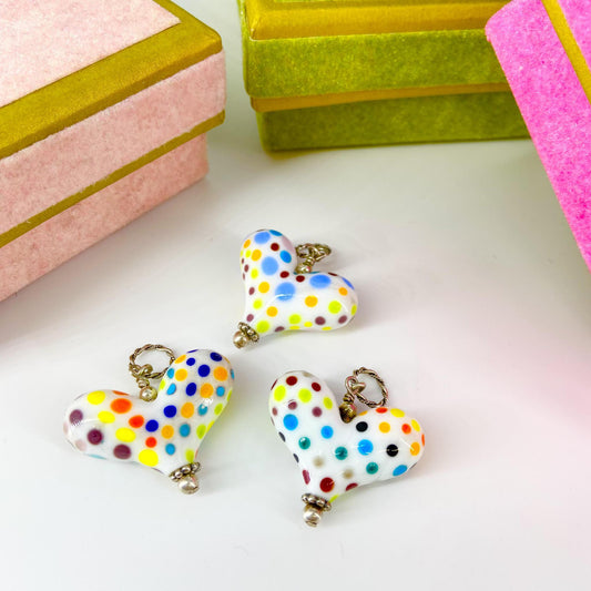 Pendant -  Bright Polka Dots Heart - Glass & Sterling