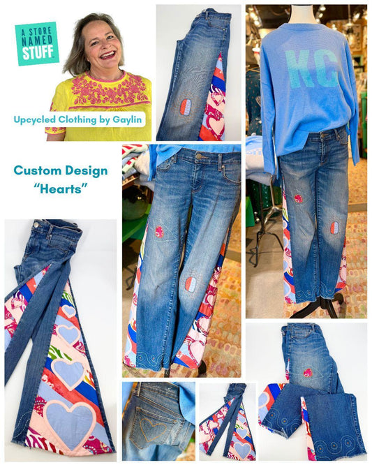 Upcycle YOUR Jeans - CUSTOM - Hearts Design
