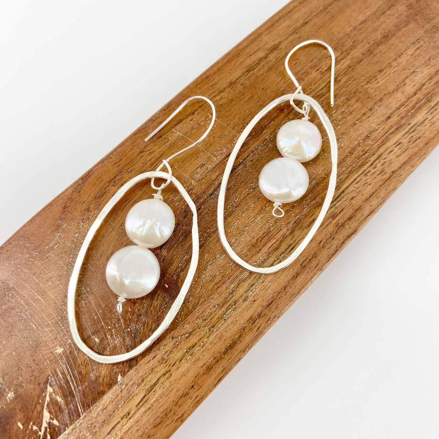 Earrings - Oval & Double Pearl - Sterling/Pearl Originals