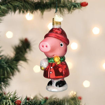 Ornament - Blown Glass - Peppa Pig with Snowball