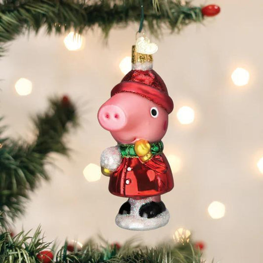 Ornament - Blown Glass - Peppa Pig with Snowball
