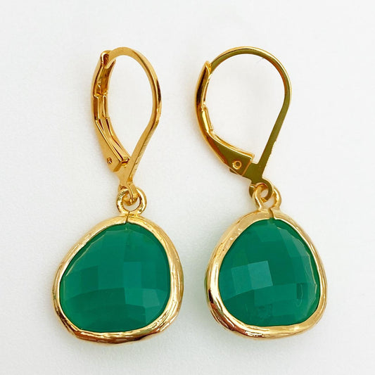 Earrings - "Palace Green" Crystal Drops - 14k Gold on Sterling