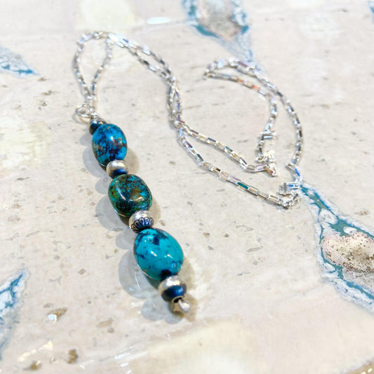 Necklace - Turquoise & Sterling Beads on Sterling Chain