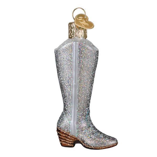 Ornament - Blown Glass - Glittered Boot