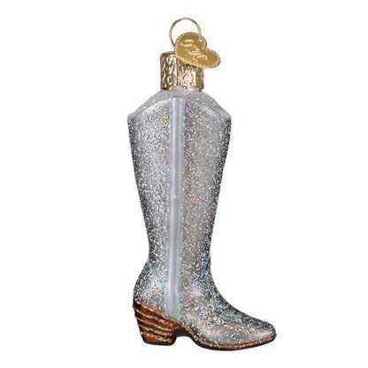 Ornament - Blown Glass - Glittered Boot