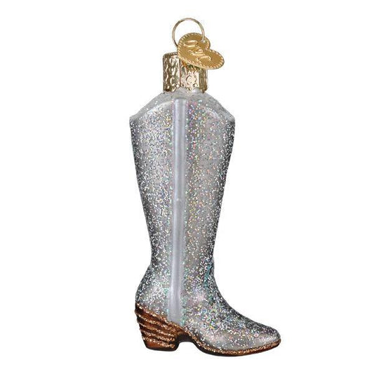Ornament - Blown Glass - Glittered Boot